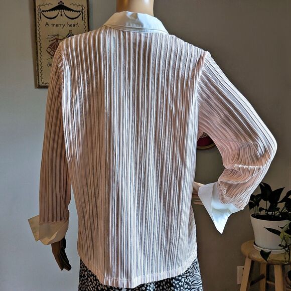 Vintage Y2K Liz Claiborne Blouse Zip Front Pink Striped Mesh Plus Size 1X Petite - Picture 3 of 11